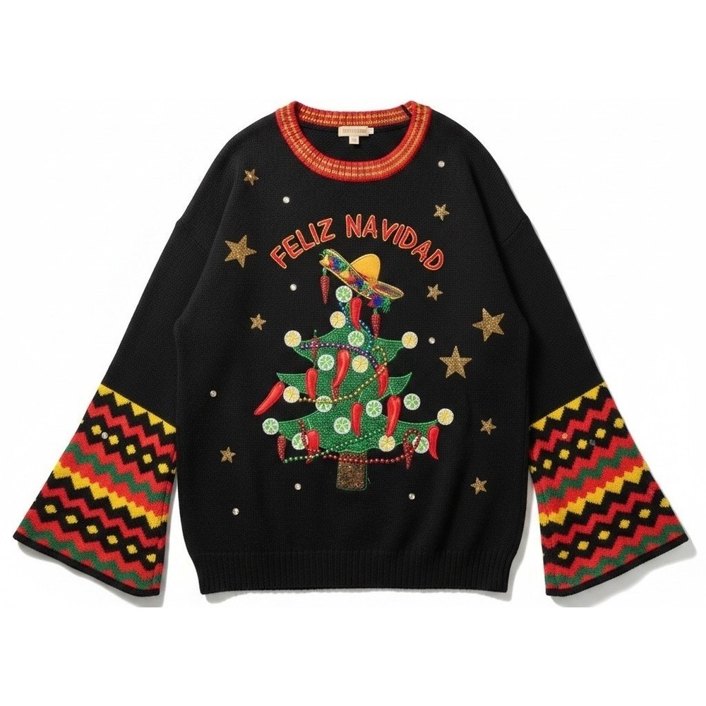Holiday Time Women's 2X Feliz Navidad Christmas Ugly Sweater Fiesta Novelty